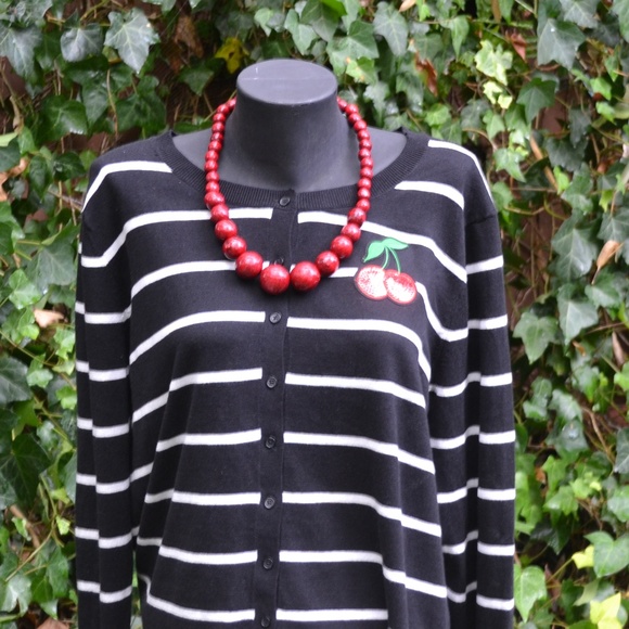 Old Navy Sweaters - NWOT Old Navy XXL Striped Cardigan with Cherry
